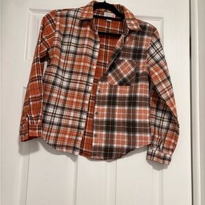 Plaid Button Down Kids Shirt - Brown and White